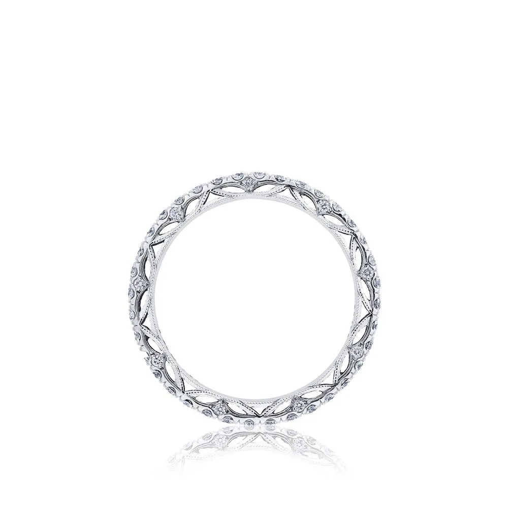 18k White Gold French Pave Diamond Eternity Wedding Band