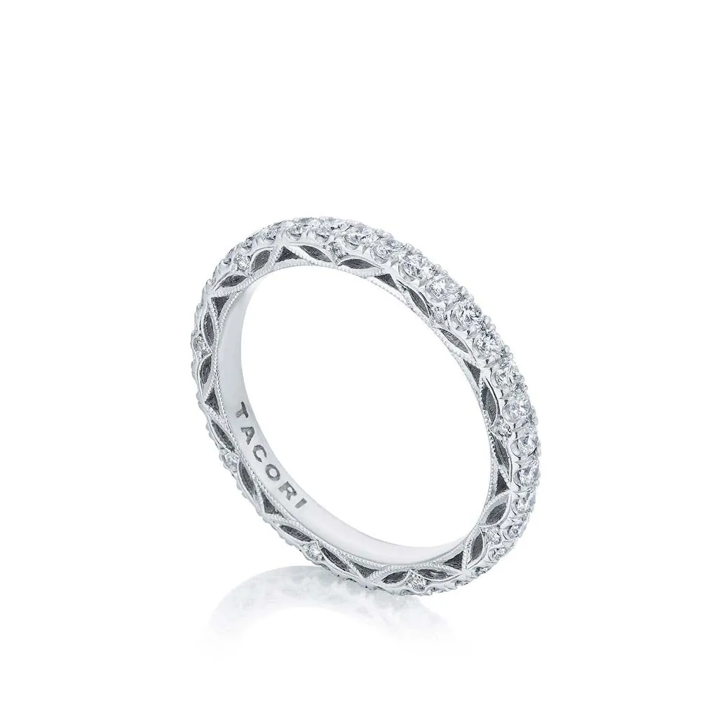 18k White Gold French Pave Diamond Eternity Wedding Band