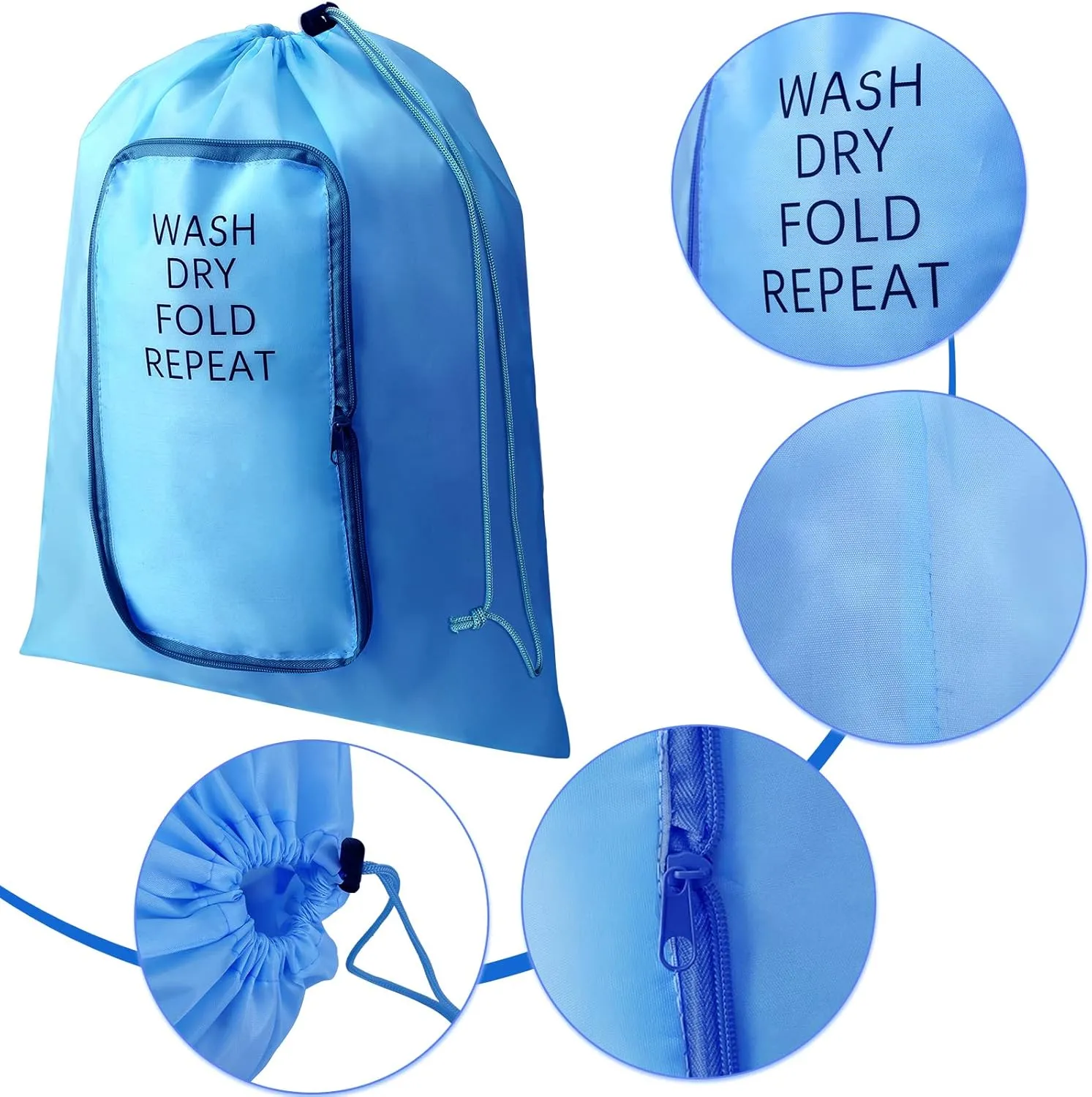 2 Pcs Travel Laundry Bag Washable Dirty Clothes Bag with Drawstring and Zipper for Suitcase, 22 x 18 Inch (Gray, Blue, Classic)