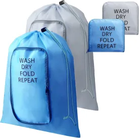 2 Pcs Travel Laundry Bag Washable Dirty Clothes Bag with Drawstring and Zipper for Suitcase, 22 x 18 Inch (Gray, Blue, Classic)