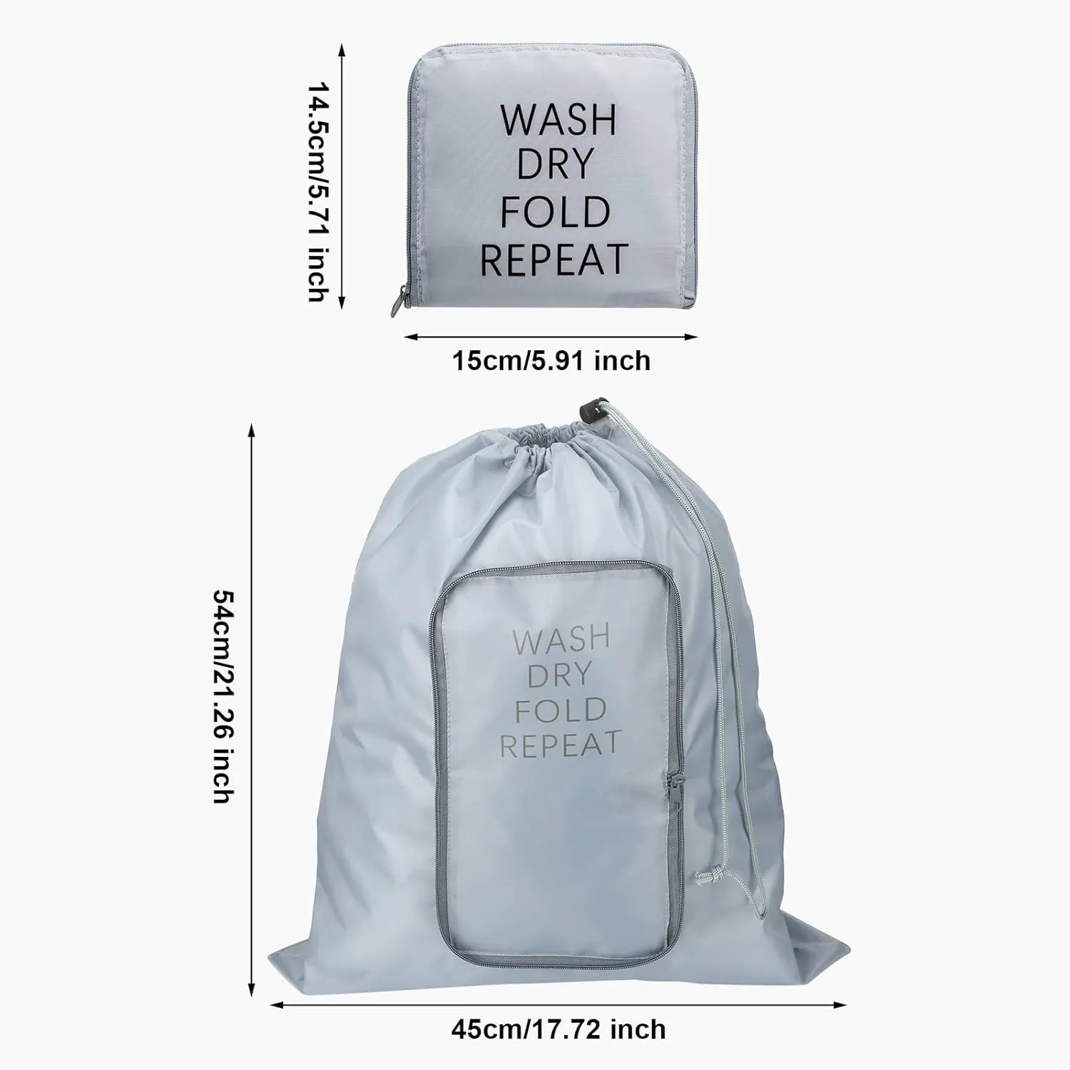 2 Pcs Travel Laundry Bag Washable Dirty Clothes Bag with Drawstring and Zipper for Suitcase, 22 x 18 Inch (Gray, Blue, Classic)