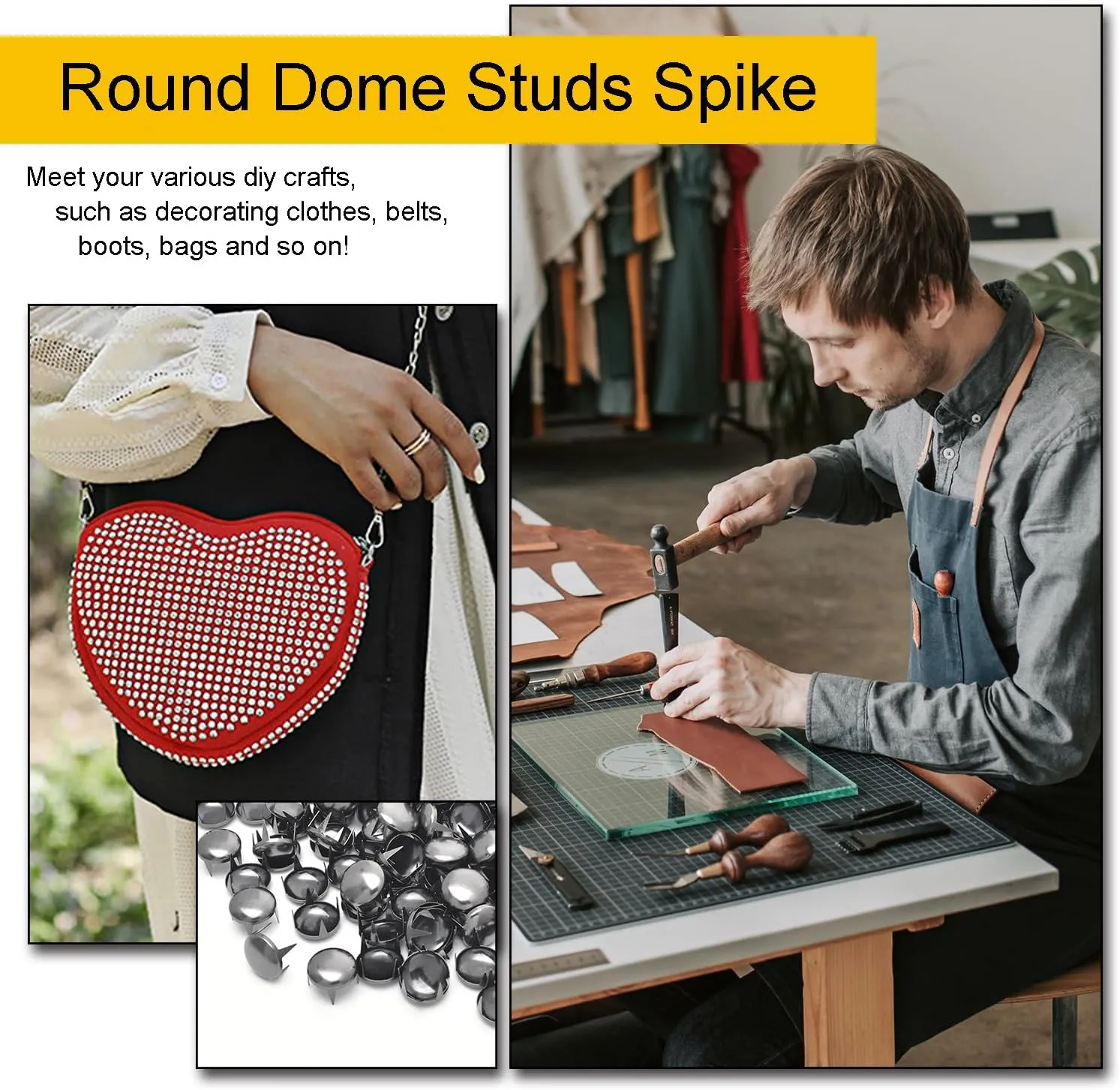 200pcs Nailheads Round Dome Studs Rivet Metal Punk Spikes Spots for Punk Rock Leather Craft Clothes Belt Bag Shoes Decorations (10mm) (Black Nickel)
