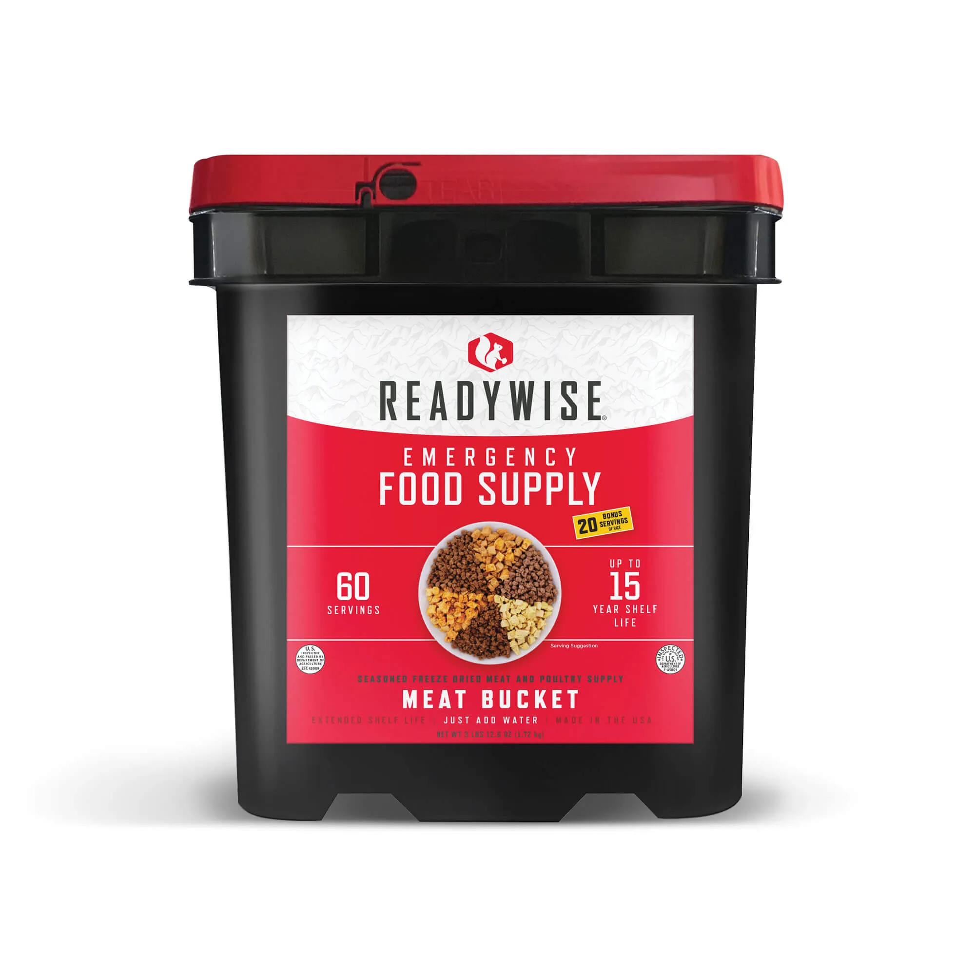 60 Serving   20 Bonus Rice Servings Freeze Dried Meat  Bucket