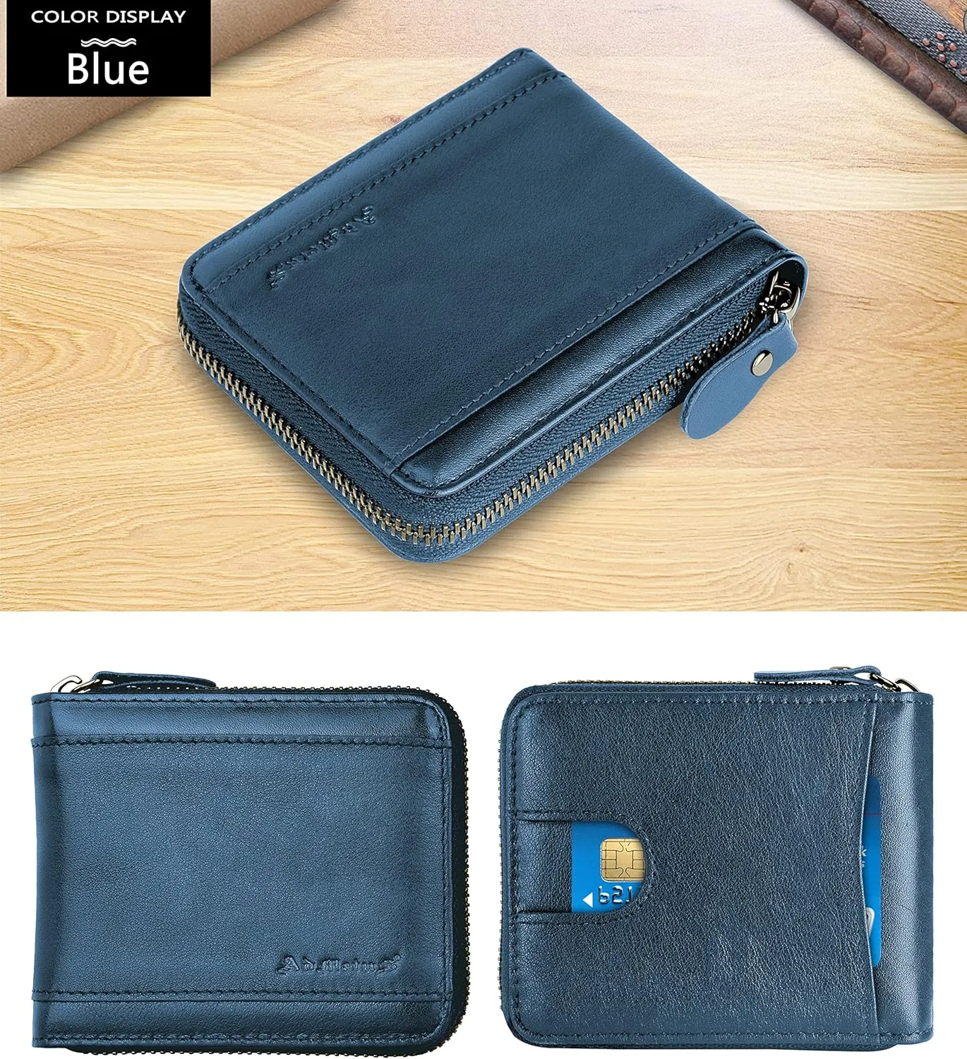 Admetus Mens RFID Blocking Wallets Zipper Leather Wallet for Men Bifold RFID Card Holder