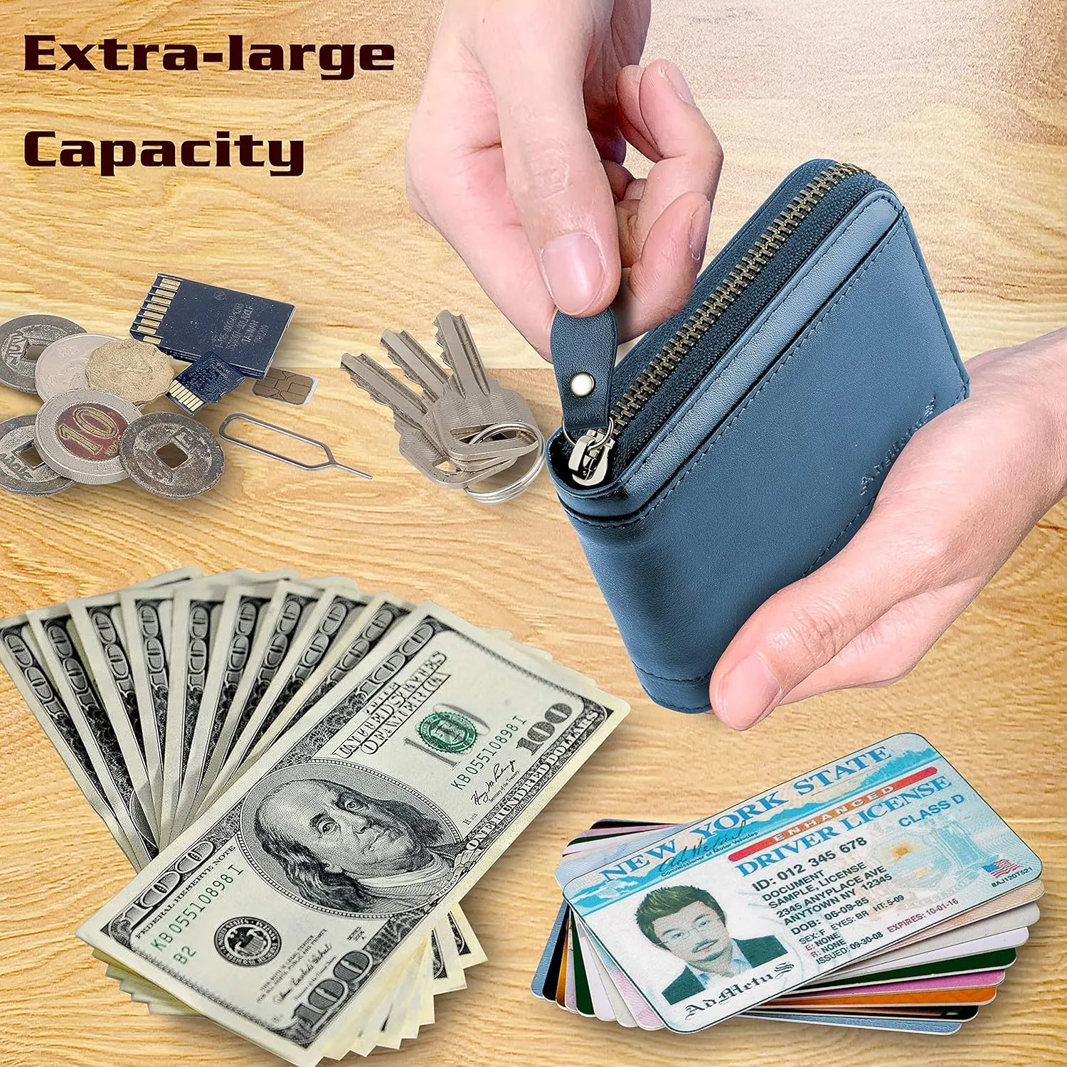 Admetus Mens RFID Blocking Wallets Zipper Leather Wallet for Men Bifold RFID Card Holder