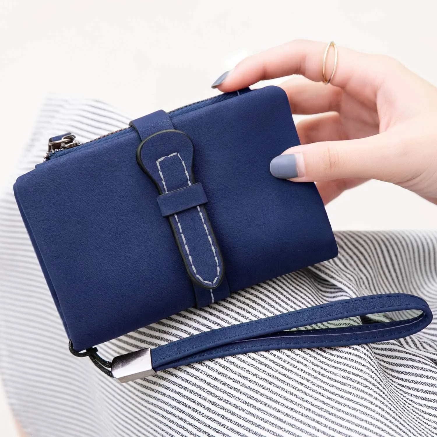 AOXONEL Women's Small Bifold Leather wallet Rfid blocking Ladies Wristlet with Card holder id window Coin Purse