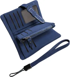 AOXONEL Women's Small Bifold Leather wallet Rfid blocking Ladies Wristlet with Card holder id window Coin Purse