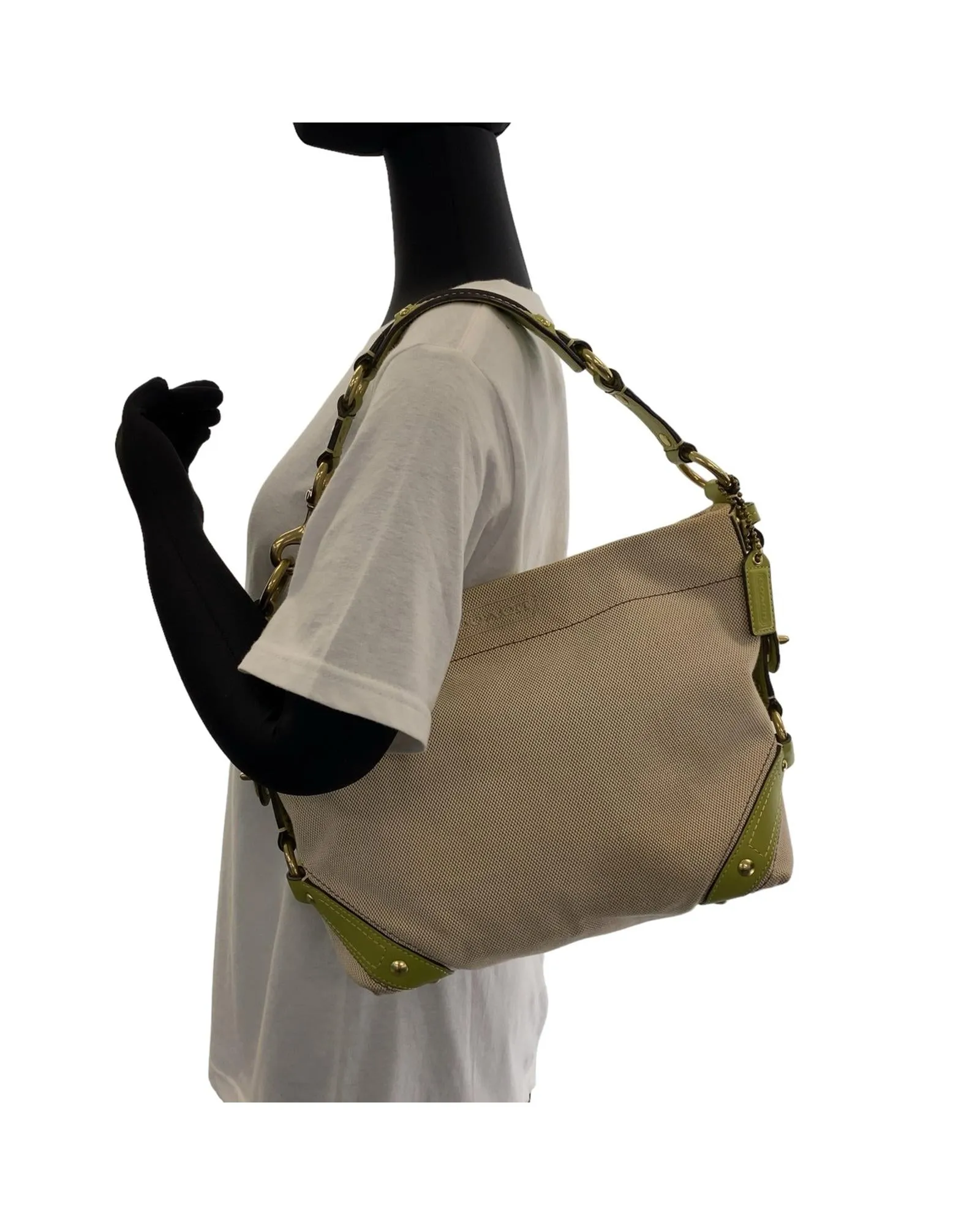 Authentic Coach Canvas Shoulder Bag with Gold Hardware