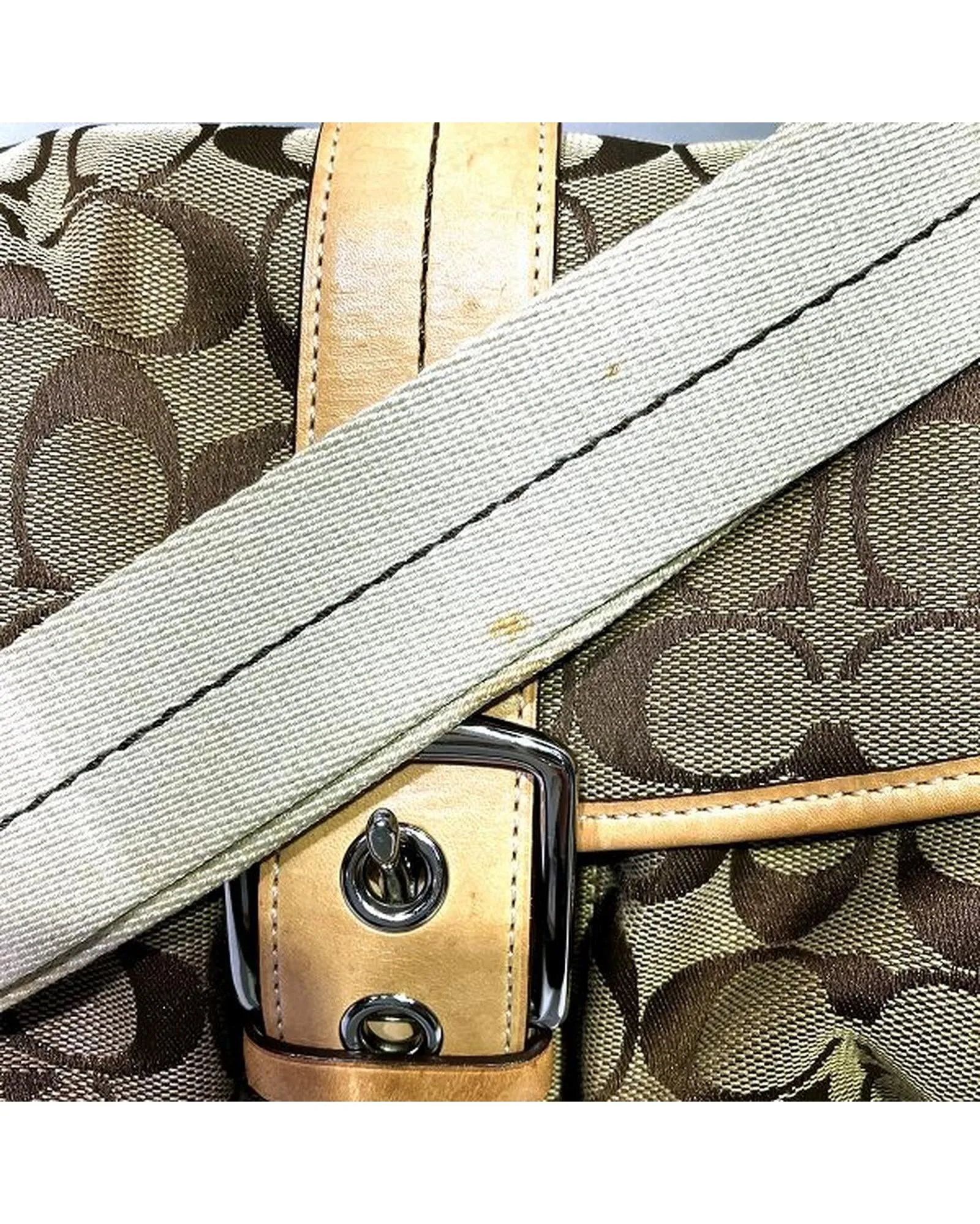 Authentic Coach Signature Canvas Leather Shoulder Bag
