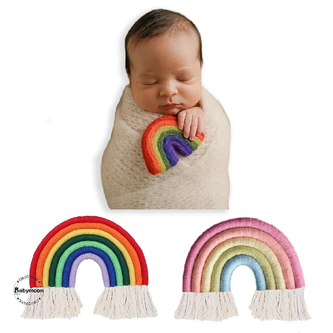 Babymoon (Set of 2) Macrame | Wall Hanging | Rainbow Baby Photography Accessories Kids Photoshoot Props