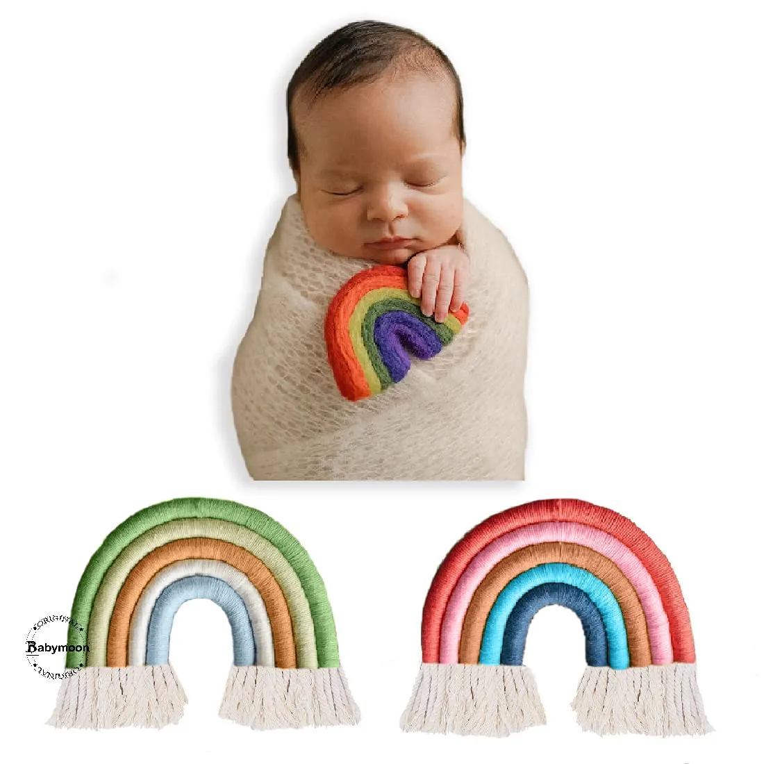 Babymoon (Set of 2) Macrame | Wall Hanging | Rainbow Baby Photography Accessories Kids Photoshoot Props