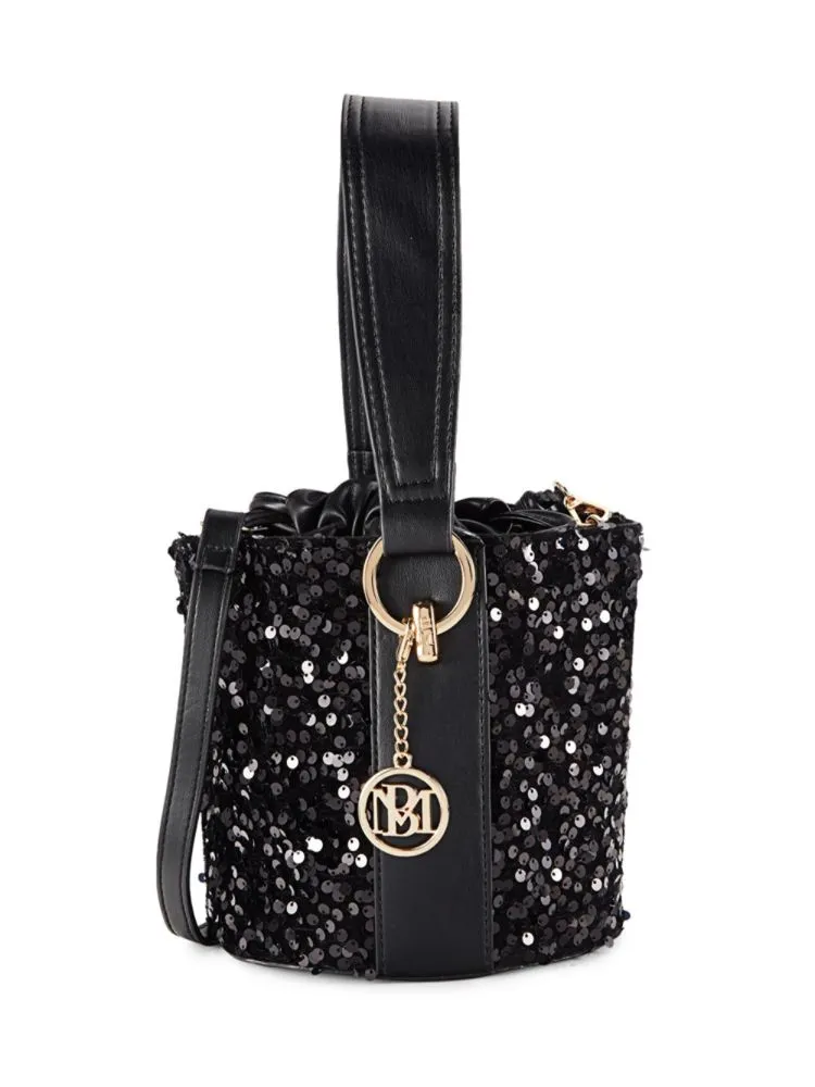 Badgley Mischka sequin bucket bag, black