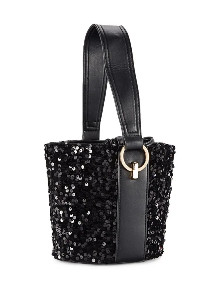 Badgley Mischka sequin bucket bag, black