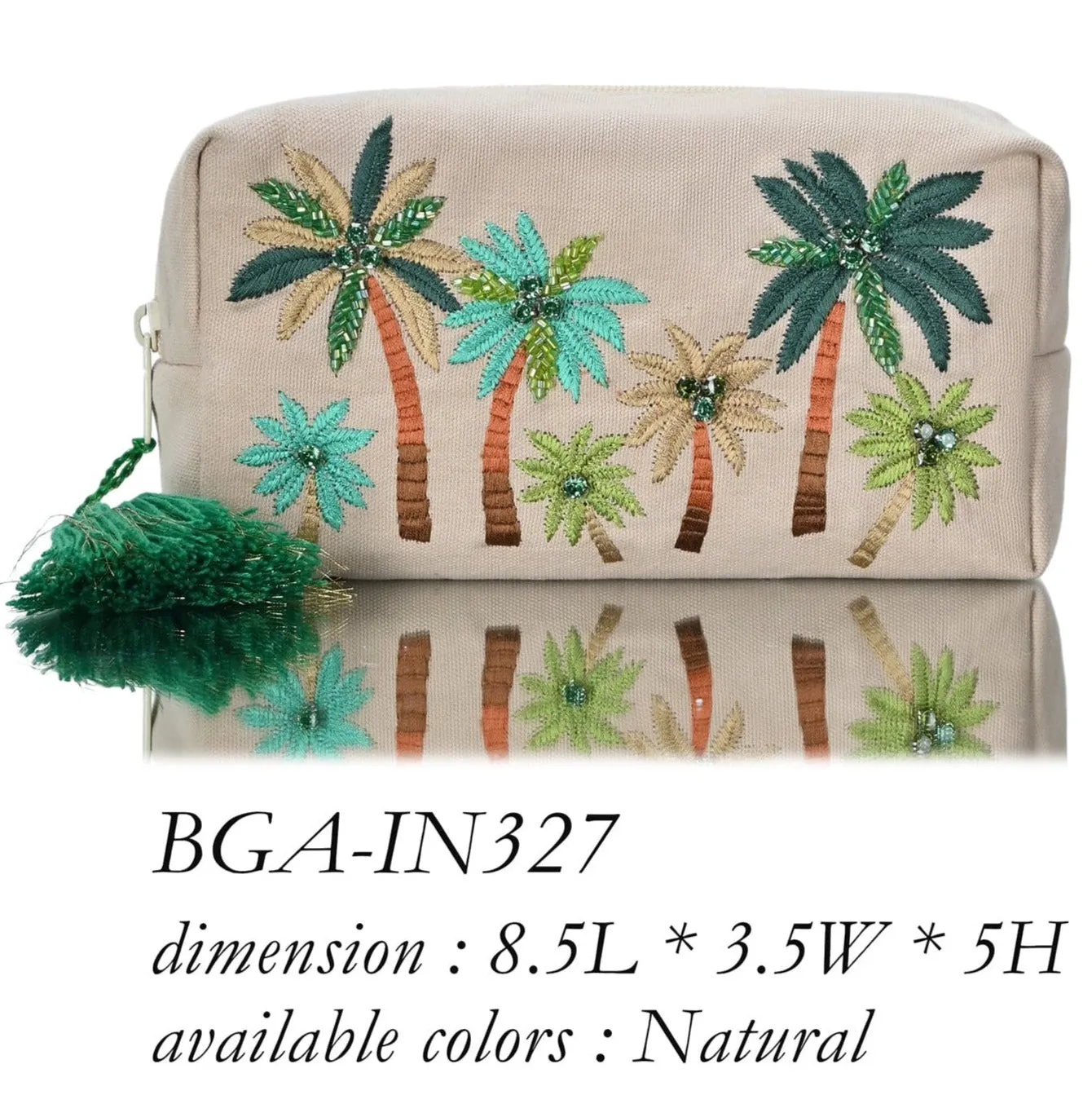BGAIN327 Handmade Embroidered Palm Tree Pouch With Tassel