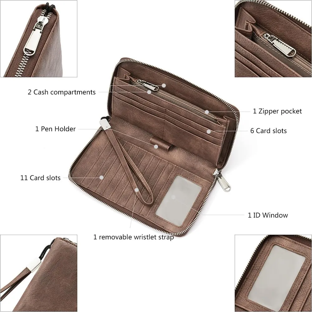 BOSTANTEN Leather Wallet for Women RFID Blocking Zip Around Credit Cards Holder Phone Clutch