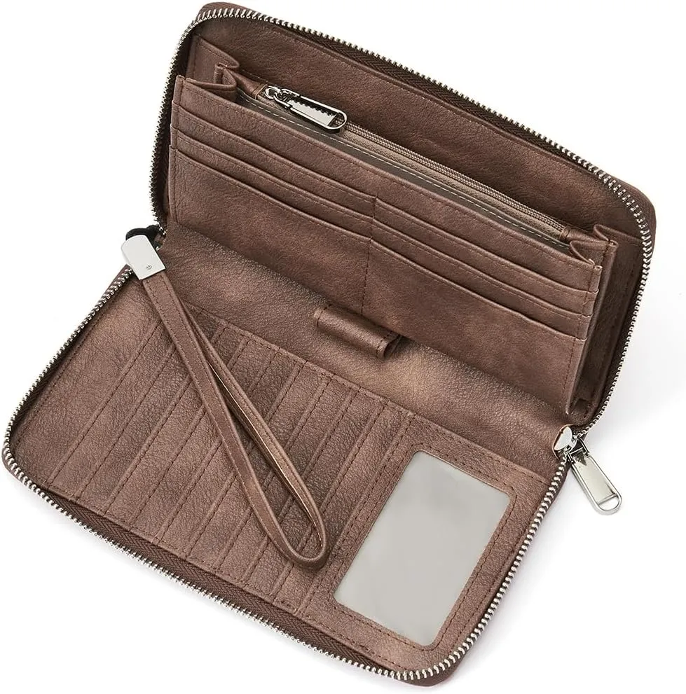 BOSTANTEN Leather Wallet for Women RFID Blocking Zip Around Credit Cards Holder Phone Clutch