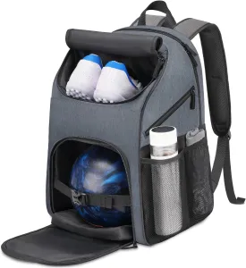 Bosynoy Bowling Backpack, Bowling Ball Bag Totes for Single Ball with Shoe Compartment & Foam Padded, Fits Shoes Up to US Mens Size 16, Grey