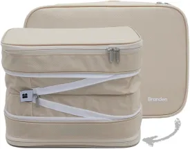 Branden Compression Packing Cube, Large, Sandbeige | Travel Essentials l Luggage Organizer l Self Compression Organizer for Travel l Overnight Trip, Road Trip, Beach, Cruise