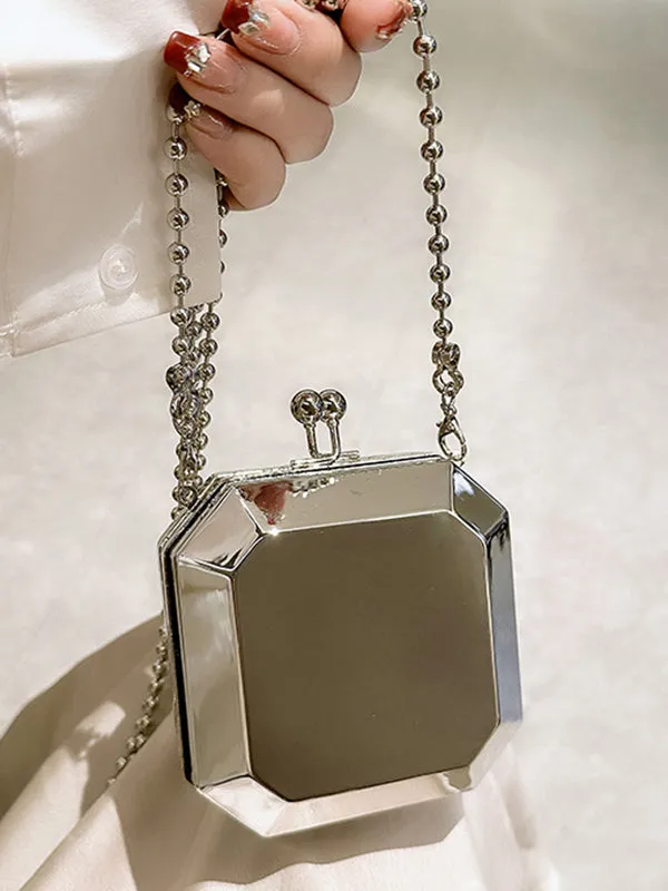 Chains Geometric Solid Color Crossbody Bags Satchels