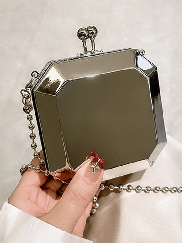 Chains Geometric Solid Color Crossbody Bags Satchels
