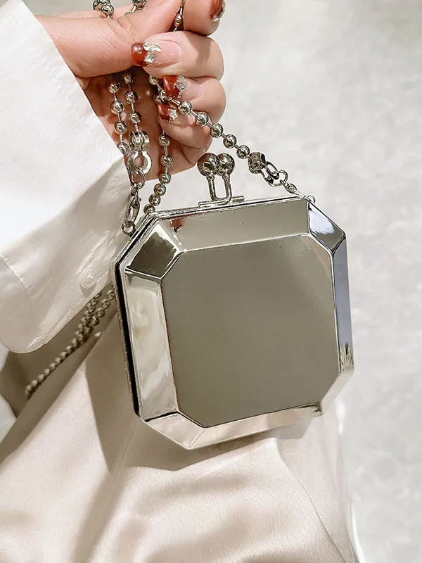 Chains Geometric Solid Color Crossbody Bags Satchels