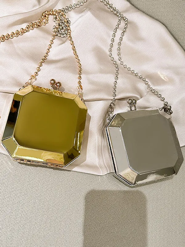 Chains Geometric Solid Color Crossbody Bags Satchels