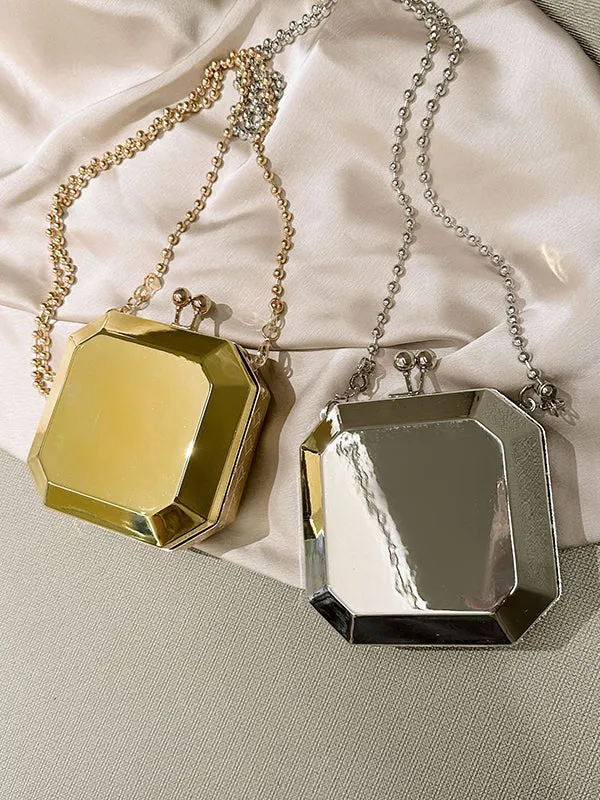 Chains Geometric Solid Color Crossbody Bags Satchels