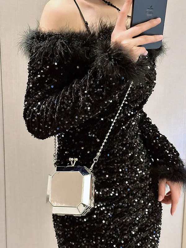 Chains Geometric Solid Color Crossbody Bags Satchels