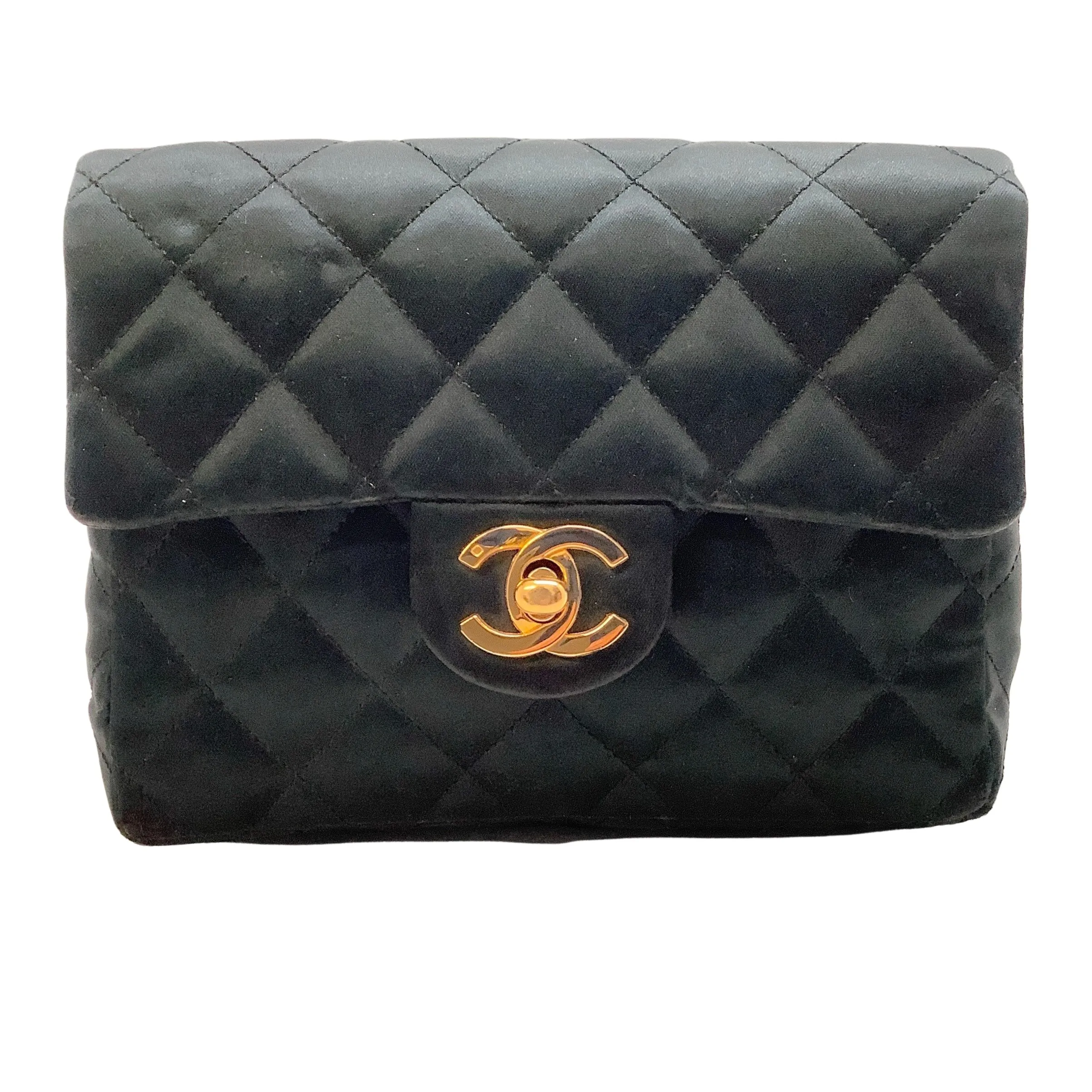 Chanel Vintage Mini Black Satin Cross Body Bag