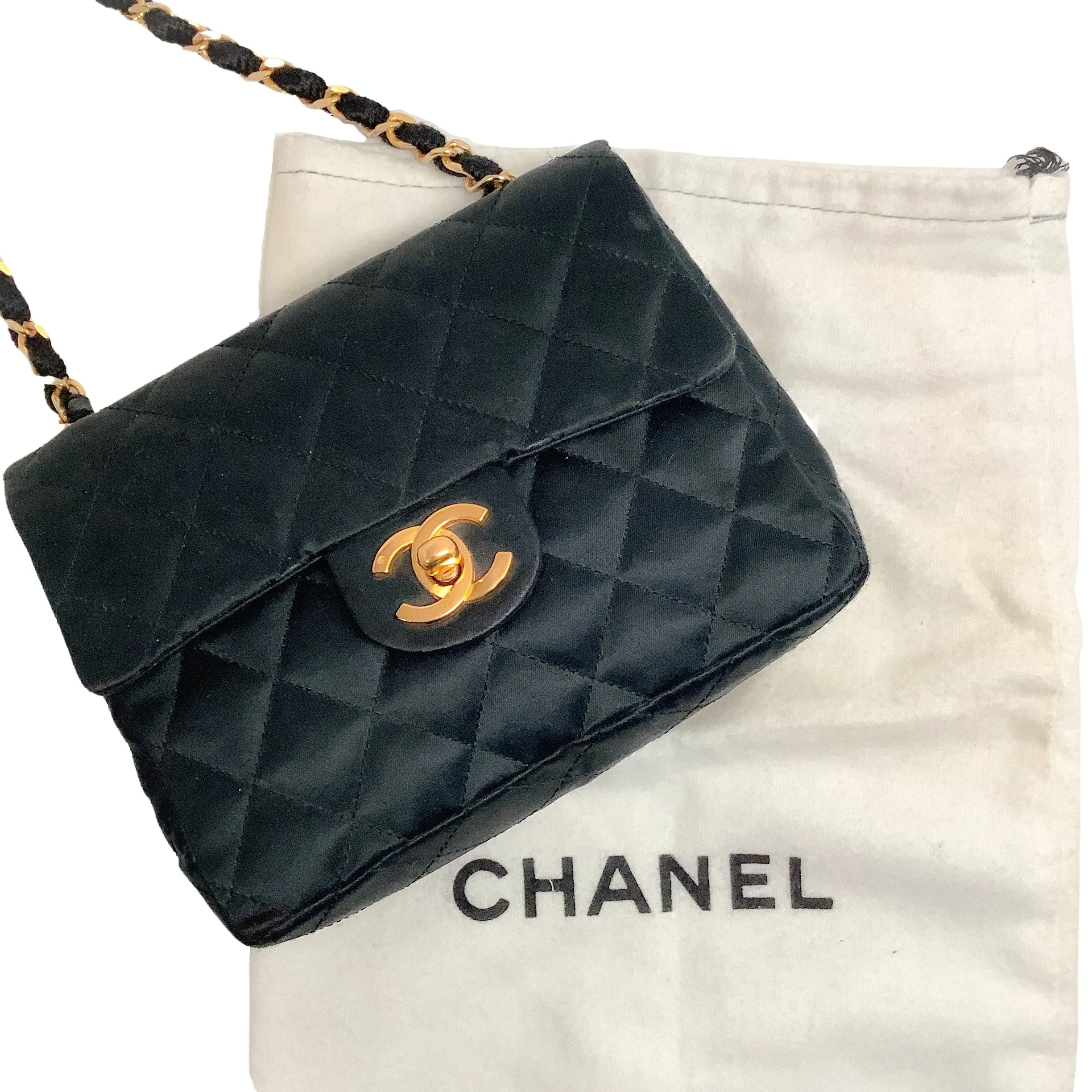 Chanel Vintage Mini Black Satin Cross Body Bag