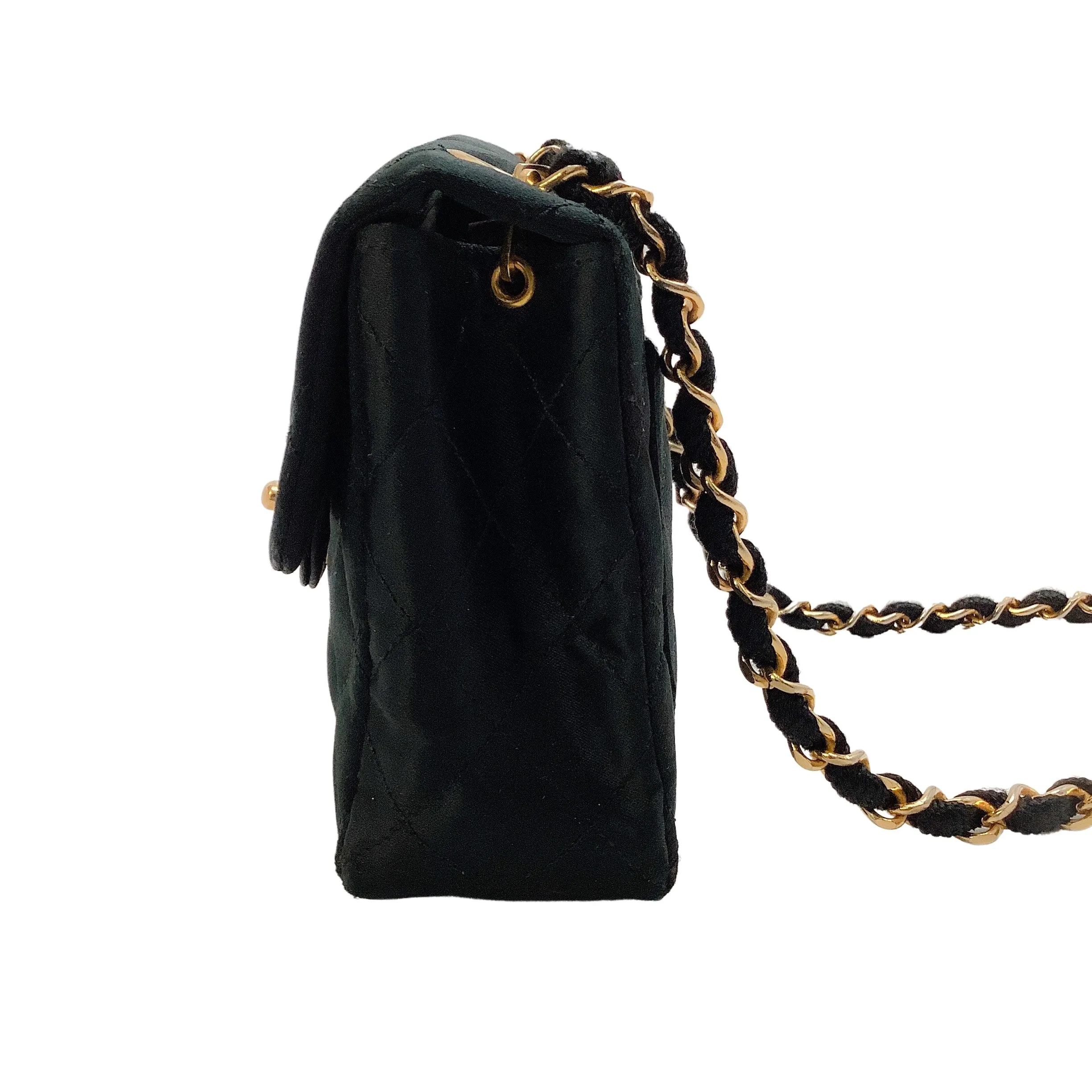 Chanel Vintage Mini Black Satin Cross Body Bag