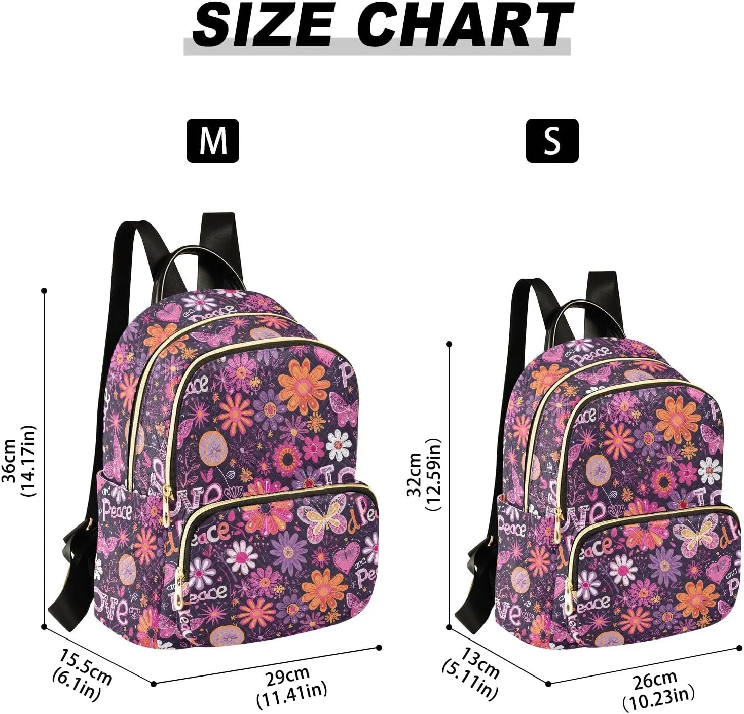 CHIFIGNO Purple Hippie Flowers Purse Backpack for Women Cute Mini Backpack Travel Back Pack Lightweight Anti Theft Adult Backpack Medium Size