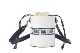 CHRISTIAN DIOR MINI BUCKET (56-MA-0232) CALFSKIN LEATHER WHITE STRAP AND DUST COVER