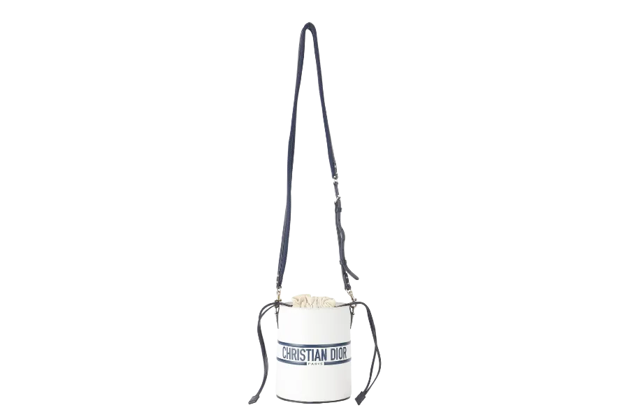 CHRISTIAN DIOR MINI BUCKET (56-MA-0232) CALFSKIN LEATHER WHITE STRAP AND DUST COVER