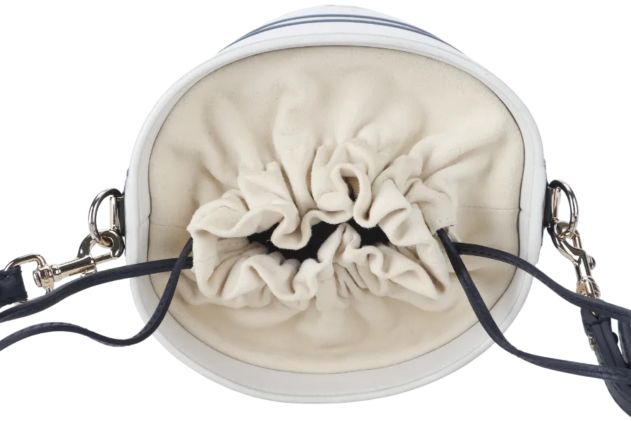 CHRISTIAN DIOR MINI BUCKET (56-MA-0232) CALFSKIN LEATHER WHITE STRAP AND DUST COVER