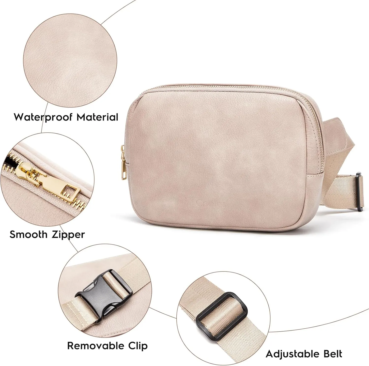 Cnoles Belt Bag for Women Fashion Waist Bag Vegan Leather Fanny Pack Crossbody Bags for Women With Adjustable Straps Grey