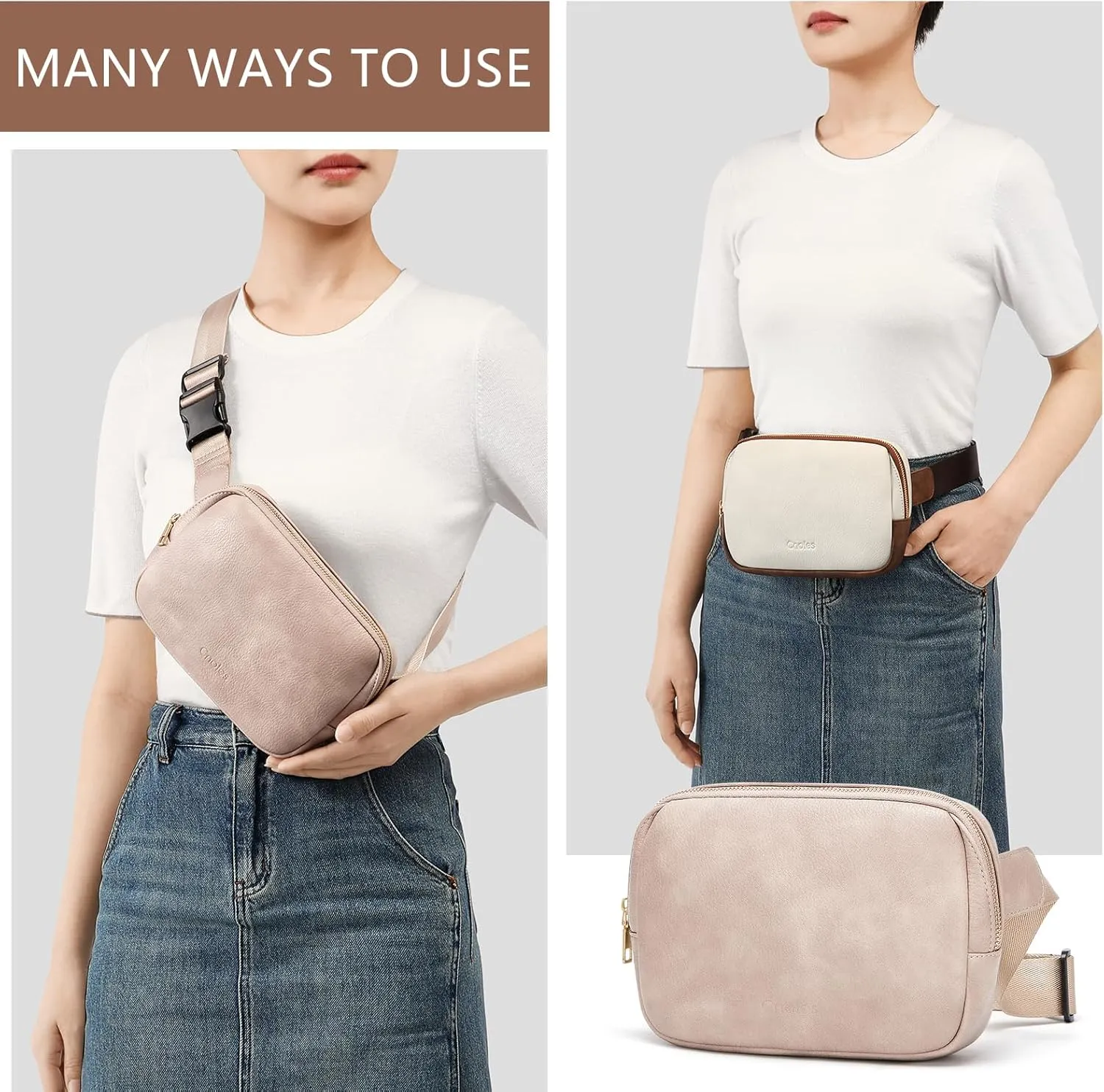 Cnoles Belt Bag for Women Fashion Waist Bag Vegan Leather Fanny Pack Crossbody Bags for Women With Adjustable Straps Grey