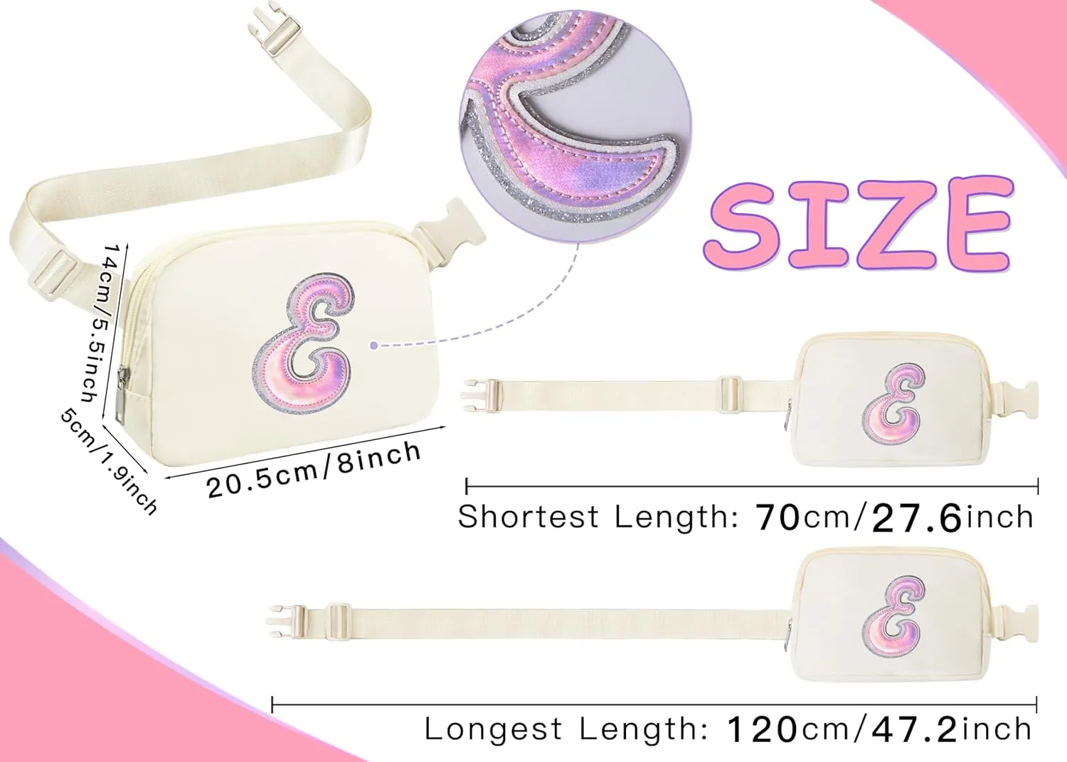 COSHAYSOO Ivory Belt Bag Fanny Pack Crossbody Initial Letter Unique Personalized Monogrammed Gifts for Bridesmaid Team Bride to be Bridal Shower Maid of Honor Bachelorette Party Favor Presents E