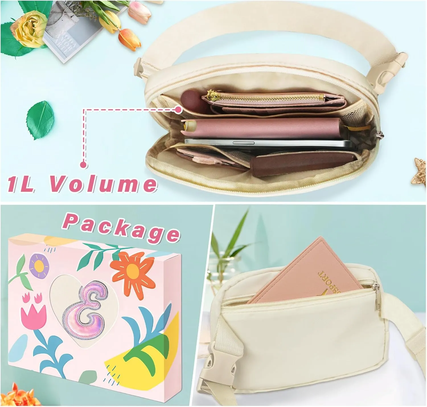 COSHAYSOO Ivory Belt Bag Fanny Pack Crossbody Initial Letter Unique Personalized Monogrammed Gifts for Bridesmaid Team Bride to be Bridal Shower Maid of Honor Bachelorette Party Favor Presents E