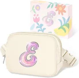 COSHAYSOO Ivory Belt Bag Fanny Pack Crossbody Initial Letter Unique Personalized Monogrammed Gifts for Bridesmaid Team Bride to be Bridal Shower Maid of Honor Bachelorette Party Favor Presents E