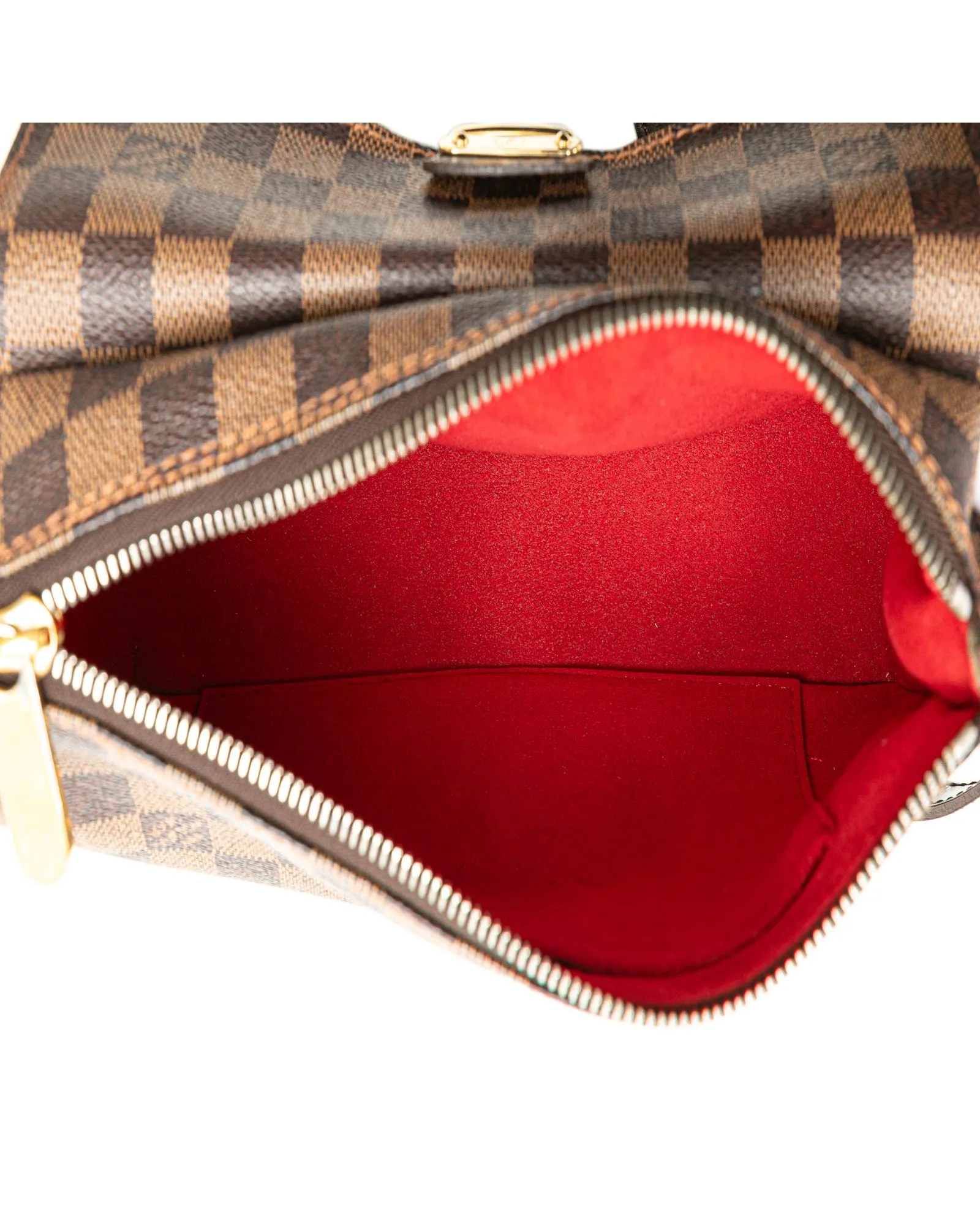 Damier Canvas Shoulder Bag with Leather Trim and Front Flap Pocket