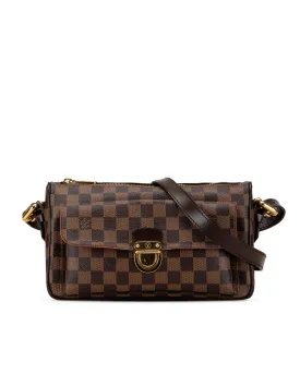 Damier Canvas Shoulder Bag with Leather Trim and Front Flap Pocket
