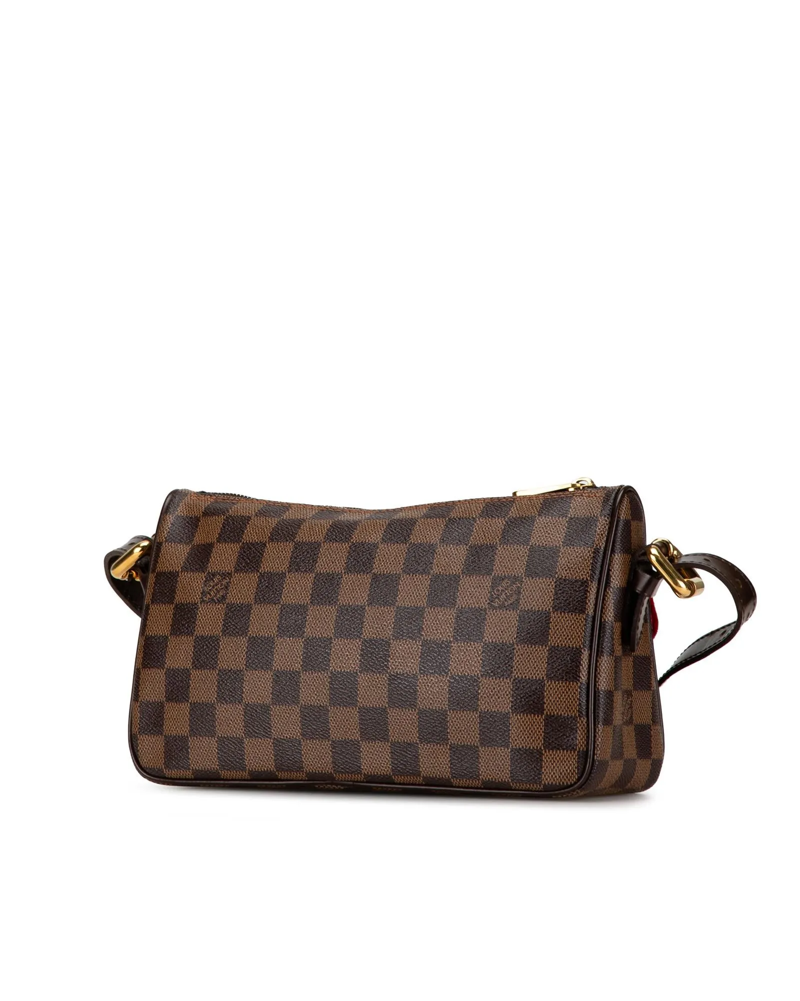 Damier Canvas Shoulder Bag with Leather Trim and Front Flap Pocket