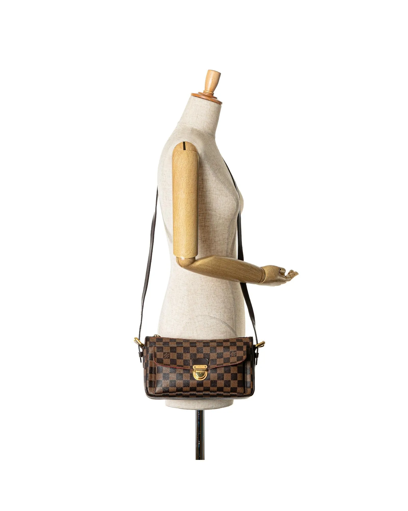 Damier Canvas Shoulder Bag with Leather Trim and Front Flap Pocket