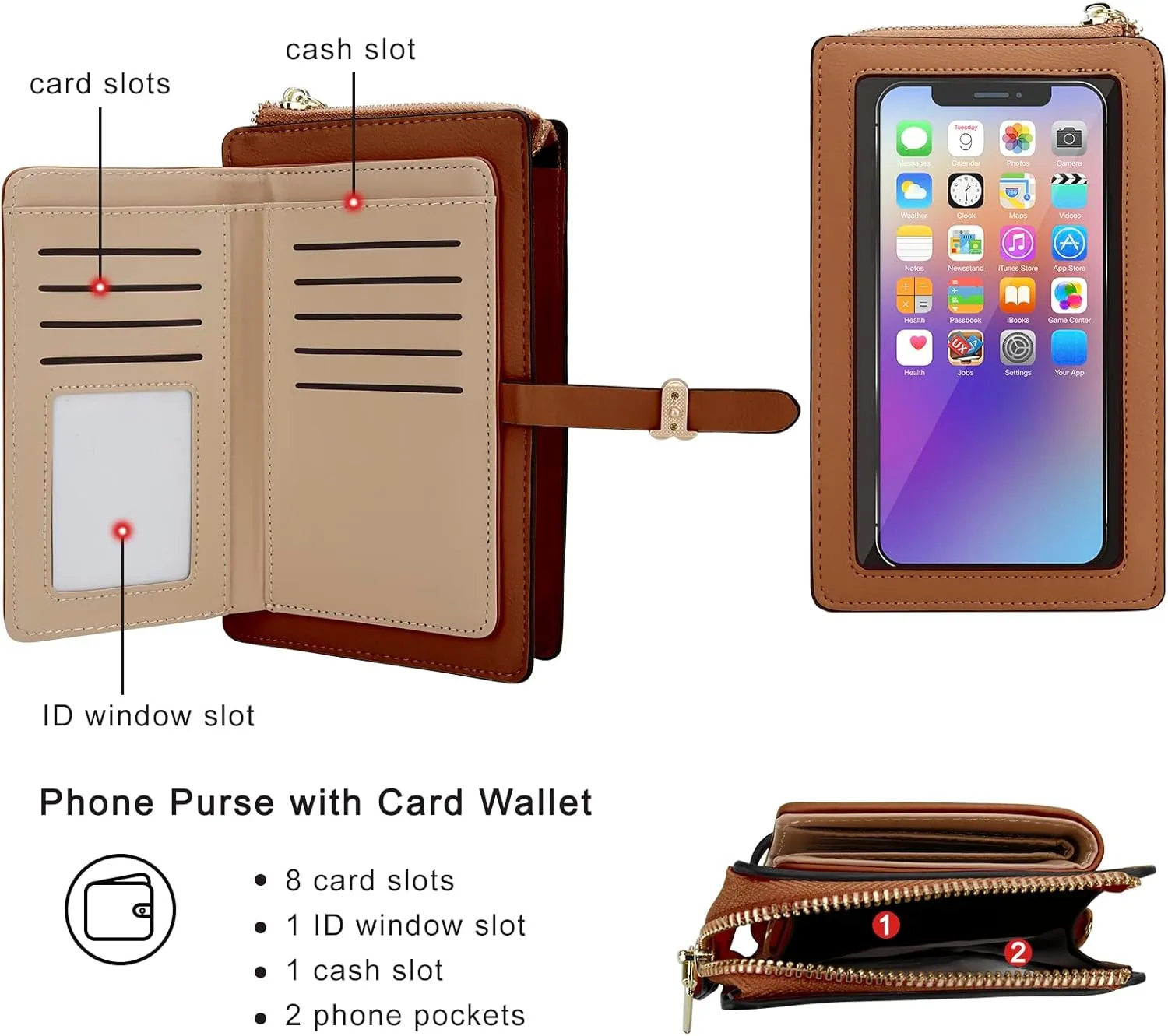DOB SECHS Leather Small Phone Wallet Purse Cross Body for Women with Mini Coin Bag Pouch Travel Side Purses