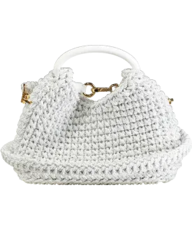 Elleme Paris White Macrame Crochet Leather Handle Shoulder Bag