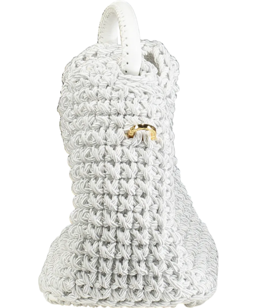 Elleme Paris White Macrame Crochet Leather Handle Shoulder Bag