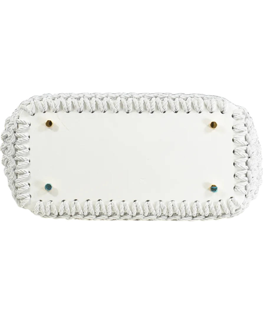 Elleme Paris White Macrame Crochet Leather Handle Shoulder Bag