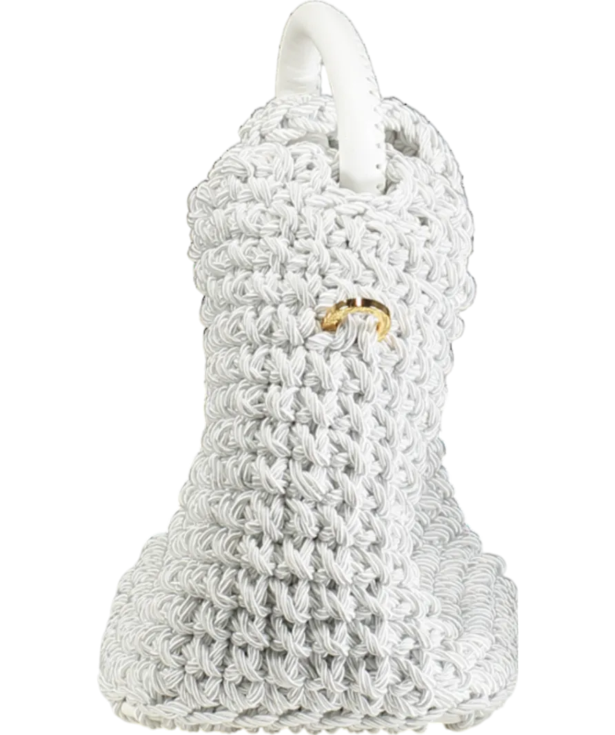 Elleme Paris White Macrame Crochet Leather Handle Shoulder Bag
