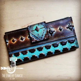 Embossed Leather Wallet in Blue Navajo w/ Snap